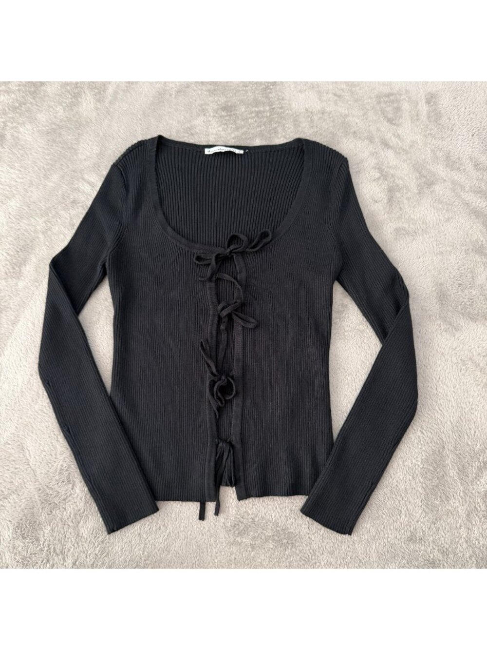 Abercrombie & Fitch Black Ribbed Tie Front Sweater Cardigan SMALL Long Sleeve